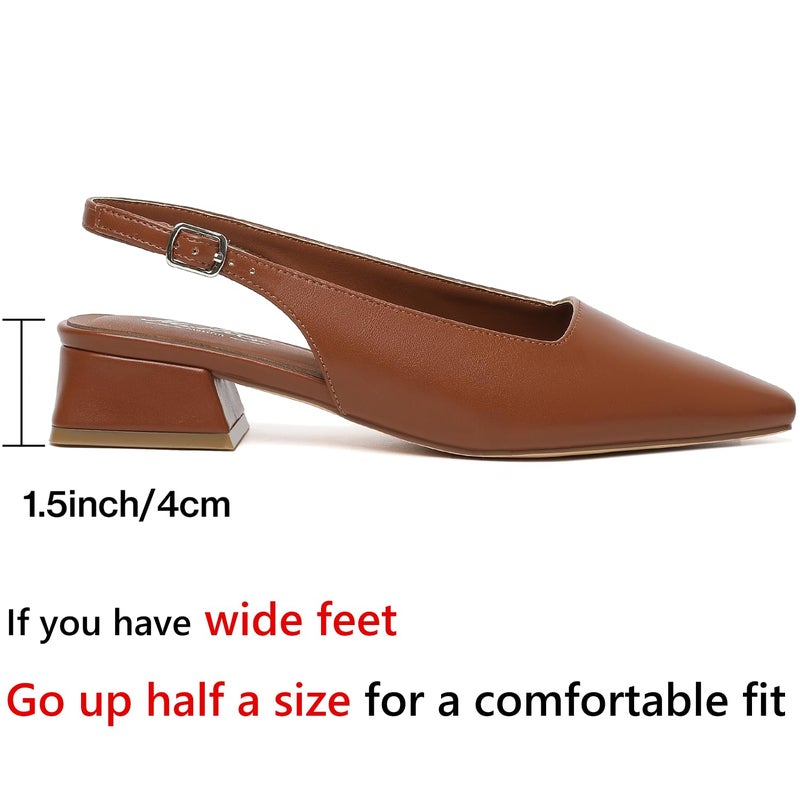 Mostrin Brown Slingback Heels for Women Block Chunky Low Heel Pumps Closed Toe Dress Shoes for Casual Work Office Daily Wedding - Image 4