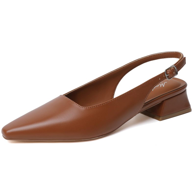Mostrin Brown Slingback Heels for Women Block Chunky Low Heel Pumps Closed Toe Dress Shoes for Casual Work Office Daily Wedding - Image 1