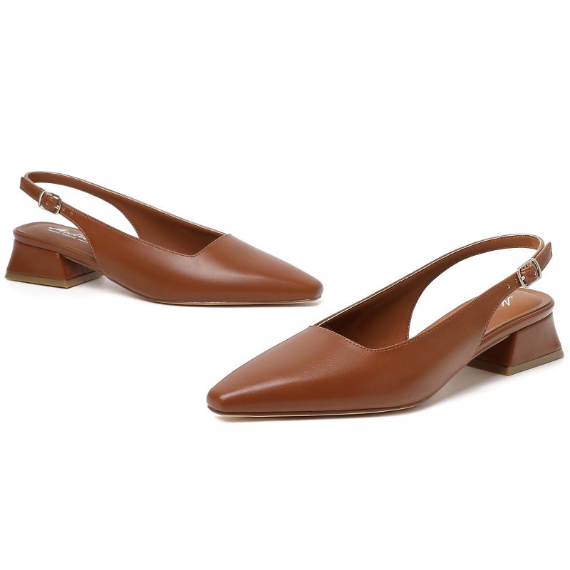 Mostrin Brown Slingback Heels for Women Block Chunky Low Heel Pumps Closed Toe Dress Shoes for Casual Work Office Daily Wedding - Image 5