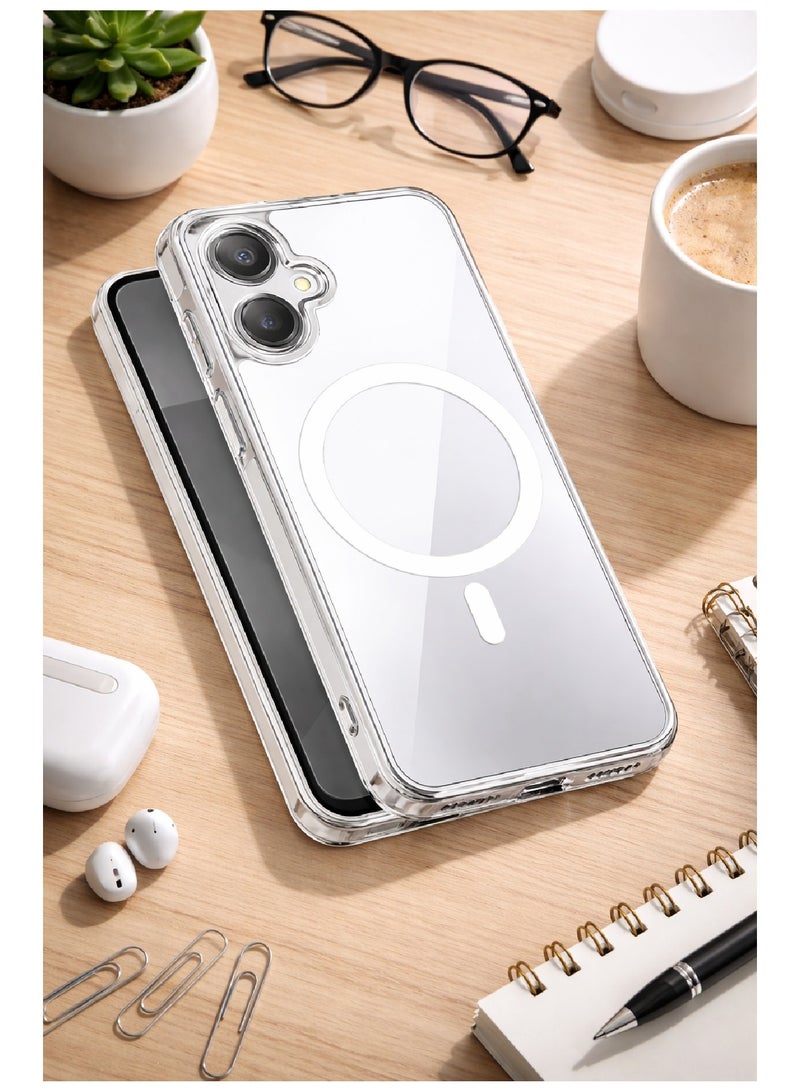 م ة ب م جراب مغناطيسي شفاف لهاتف سامسونج جالاكسي A06 مع واقي شاشة من الزجاج المقوى، عبوة من قطعتين - Image 4