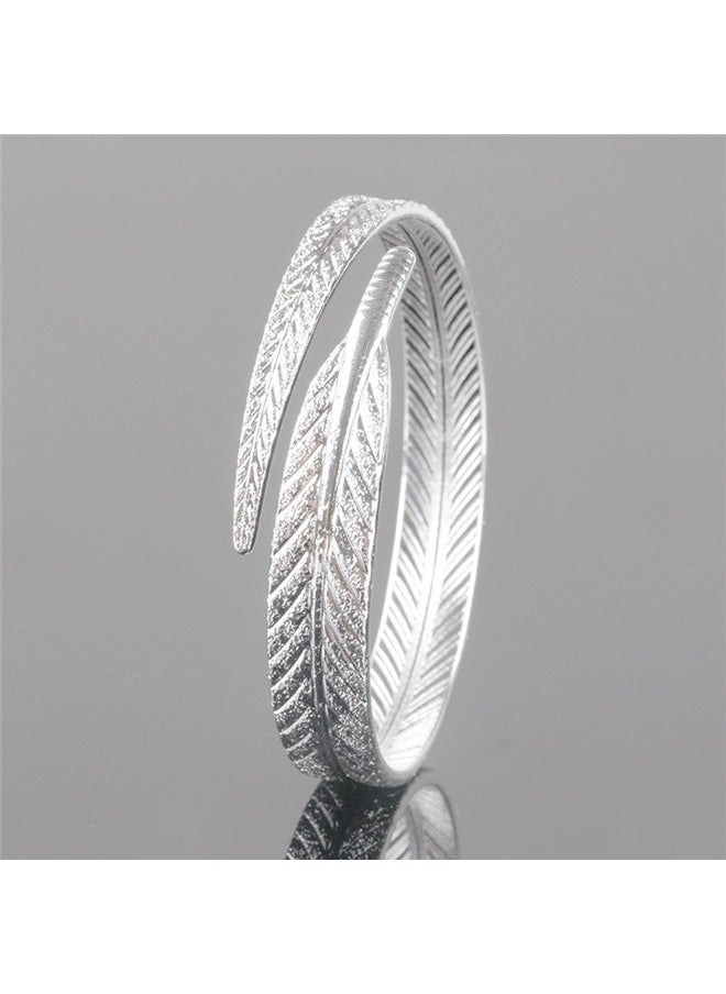 yongsheng Feather Bracelet， Wide Feather Cuff Bracelet For Men Women Adjustable Retro Twisted Feathers Bracelets  - Image 2