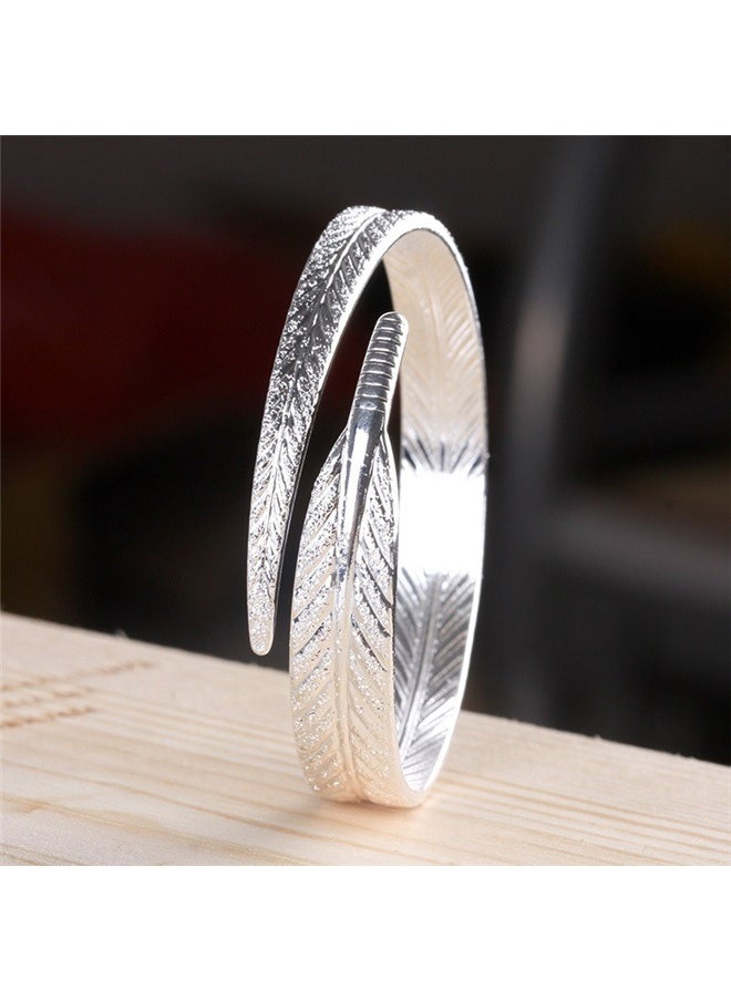 yongsheng Feather Bracelet， Wide Feather Cuff Bracelet For Men Women Adjustable Retro Twisted Feathers Bracelets  - Image 4