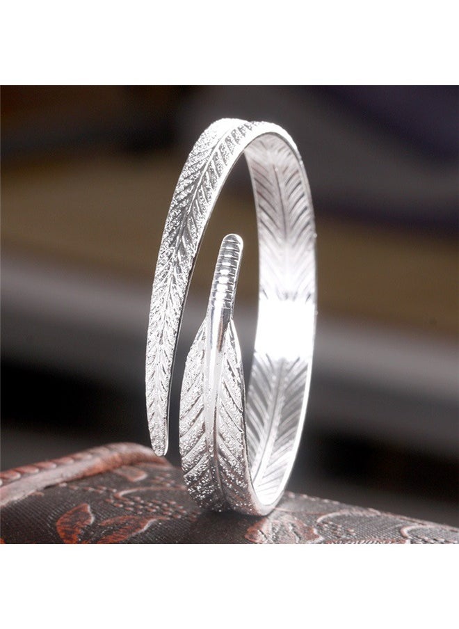 yongsheng Feather Bracelet， Wide Feather Cuff Bracelet For Men Women Adjustable Retro Twisted Feathers Bracelets  - Image 3