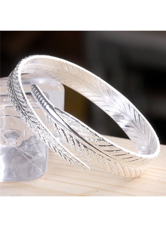 yongsheng Feather Bracelet， Wide Feather Cuff Bracelet For Men Women Adjustable Retro Twisted Feathers Bracelets  - Image 5