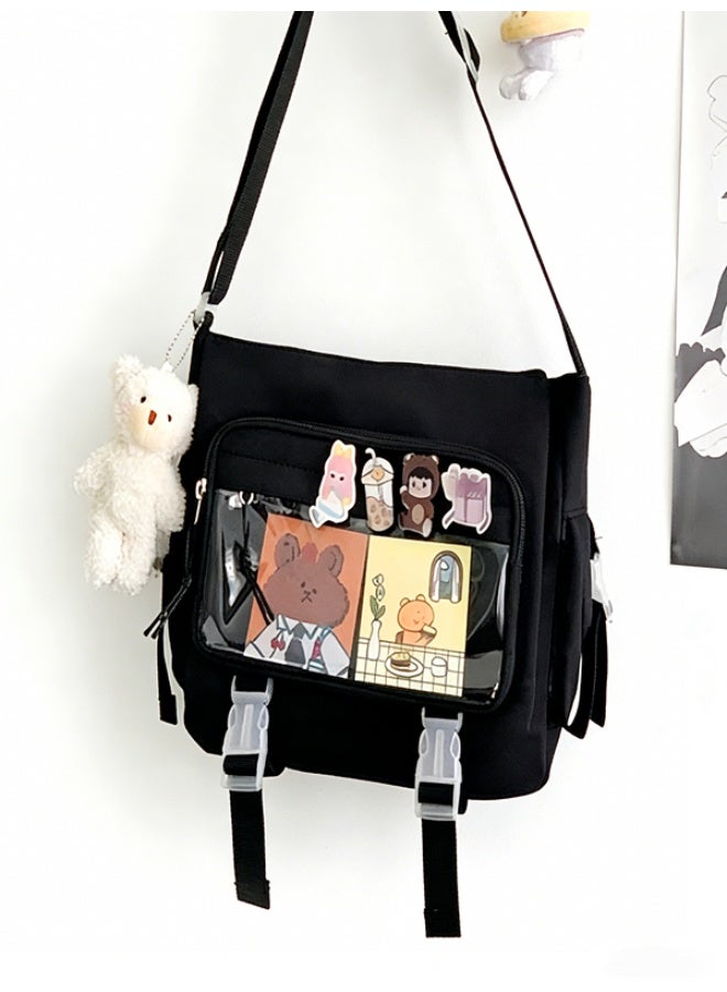 Large-Capacity Canvas Crossbody Bag - Solid Color Postman Shoulder Tote for Girls & Students (Class & Daily Use) - Image 1