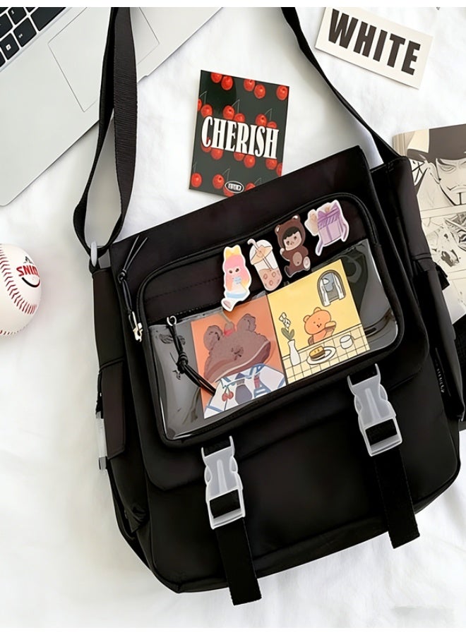 Large-Capacity Canvas Crossbody Bag - Solid Color Postman Shoulder Tote for Girls & Students (Class & Daily Use) - Image 2