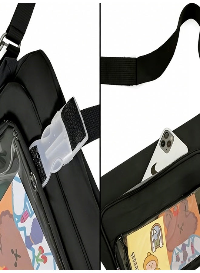 Large-Capacity Canvas Crossbody Bag - Solid Color Postman Shoulder Tote for Girls & Students (Class & Daily Use) - Image 3