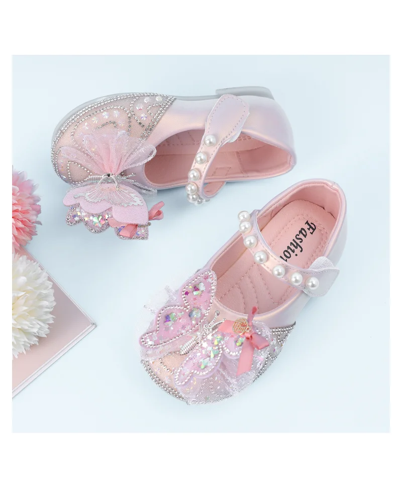 مارك وميا حذاء حفلات مارك وميا بتفاصيل شبكية وزخرفة فراشة ثلاثية الأبعاد وإغلاق فيلكرو - وردي