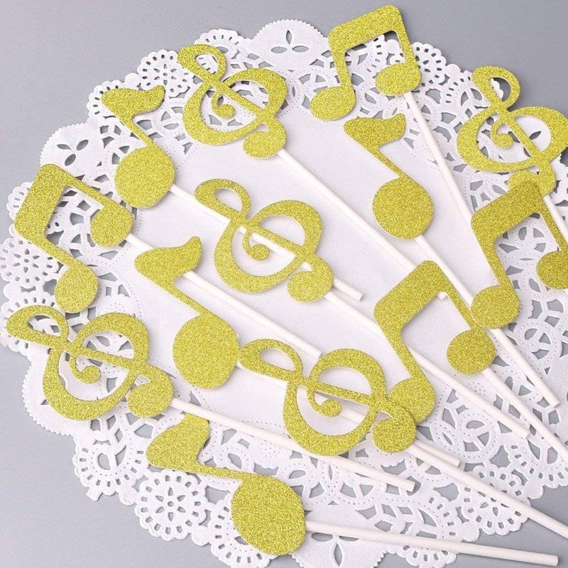 كلاراكو زينة كعكة موسيقية من كلاركو، 6 قطع، رموز موسيقية، نوتات موسيقية، لتزيين حفلات أعياد الميلاد (ذهبي) - Image 5