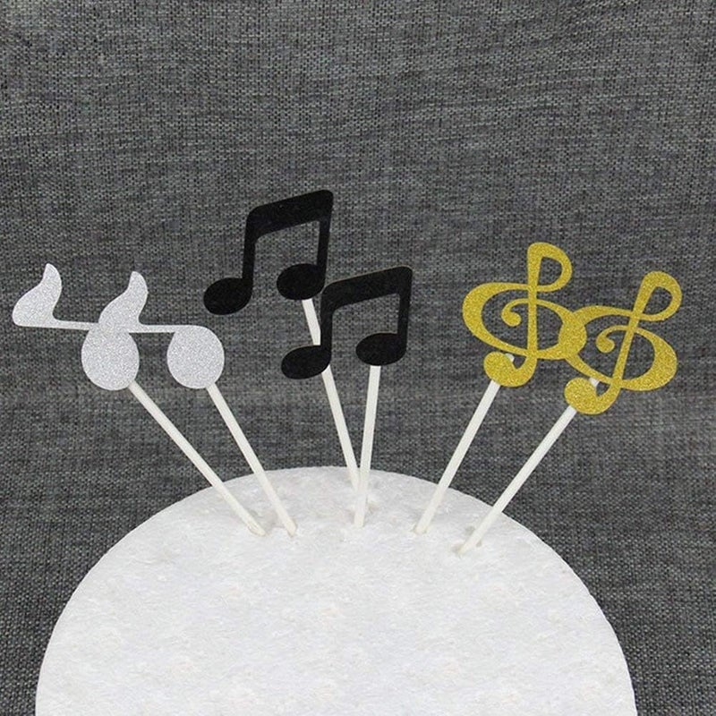 كلاراكو زينة كعكة موسيقية من كلاركو، 6 قطع، رموز موسيقية، نوتات موسيقية، لتزيين حفلات أعياد الميلاد (ذهبي) - Image 4