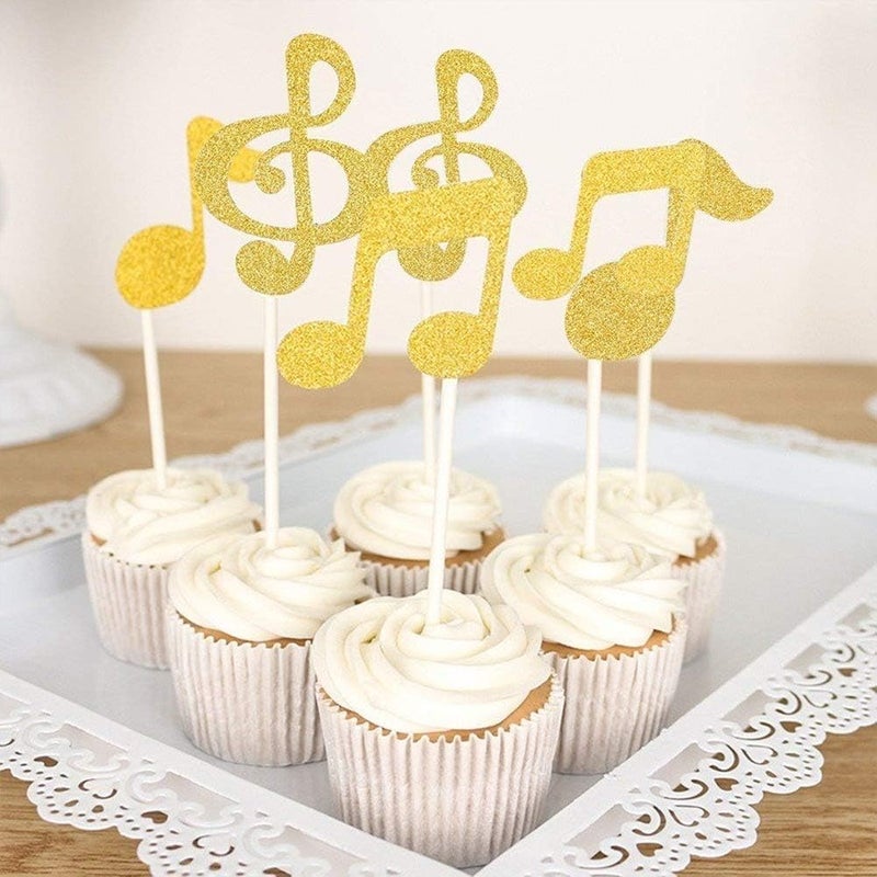 كلاراكو زينة كعكة موسيقية من كلاركو، 6 قطع، رموز موسيقية، نوتات موسيقية، لتزيين حفلات أعياد الميلاد (ذهبي) - Image 2