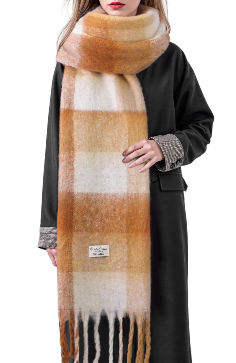 coclothy Women's Winter Scarfs, Mohair Vintage Scarf for Cold Weather, Large Chunky Scarf Cashmere Feel Blanket Pashmina Wrap - Image 1