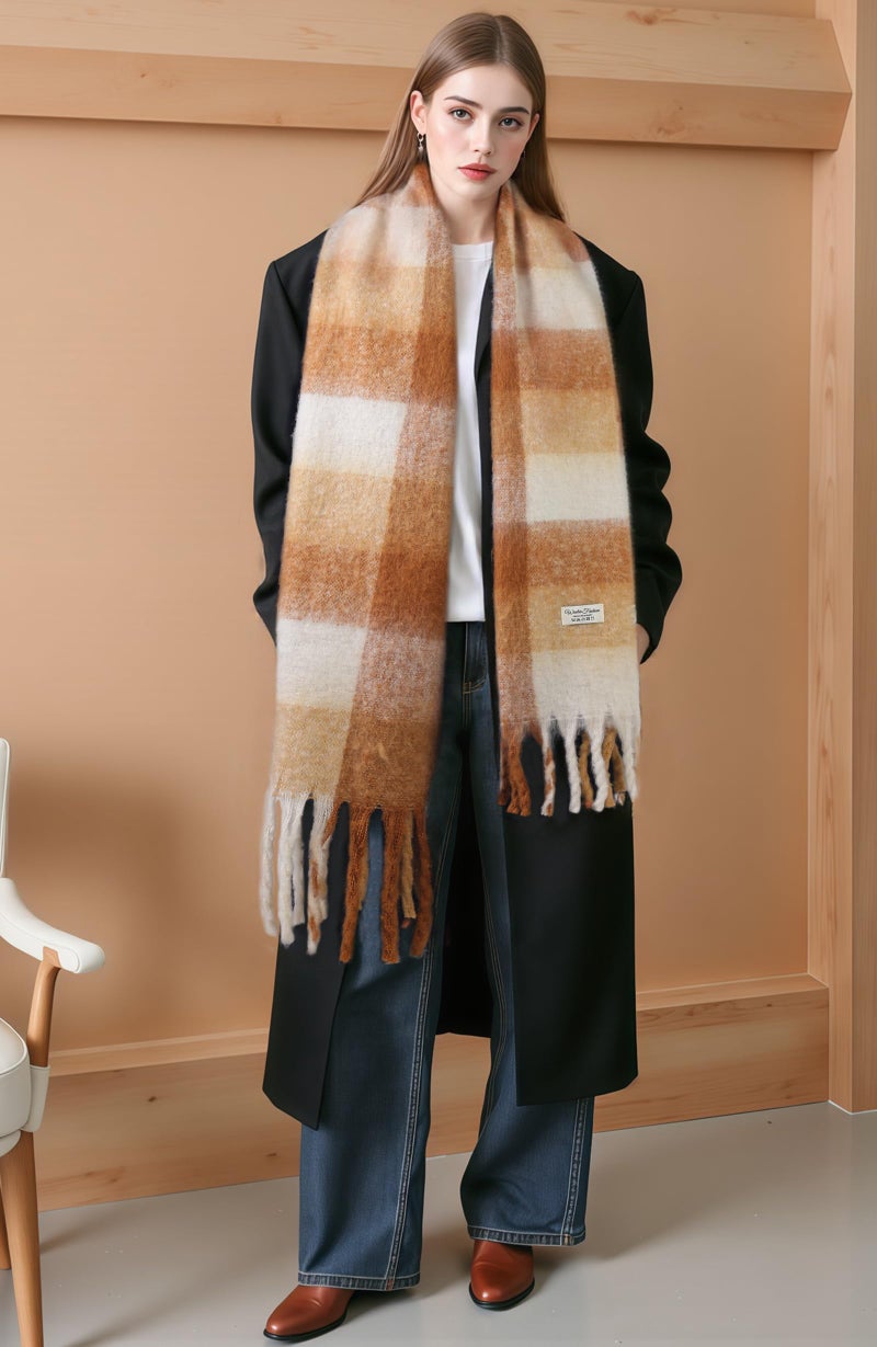 coclothy Women's Winter Scarfs, Mohair Vintage Scarf for Cold Weather, Large Chunky Scarf Cashmere Feel Blanket Pashmina Wrap - Image 5