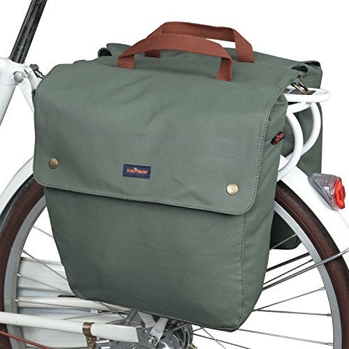 TOURBON Canvas Bike Bags Rear Rack Roll-up Bicycle Panniers Waterproof - Image 1