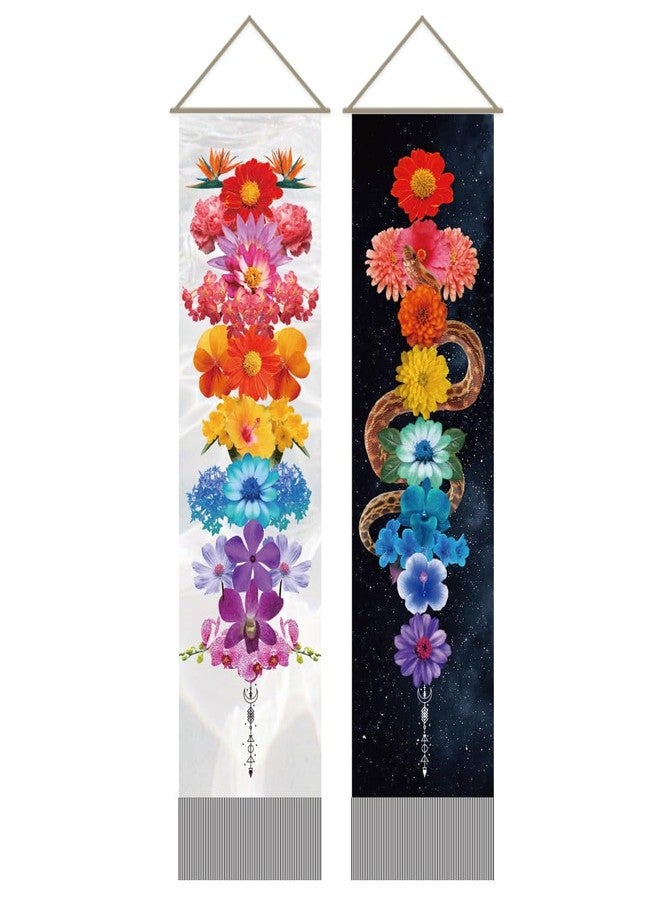 AHANDMAKER 2Pcs Colorful Floral Tapestry, Blossom Flower Snake Long Vertical Tapestry Wall Hanging, Botanical Tassel Wall Tapestry Mystic Aesthetic Tapestry for Bedroom and Living Room(45.7x13 Inch) - Image 1