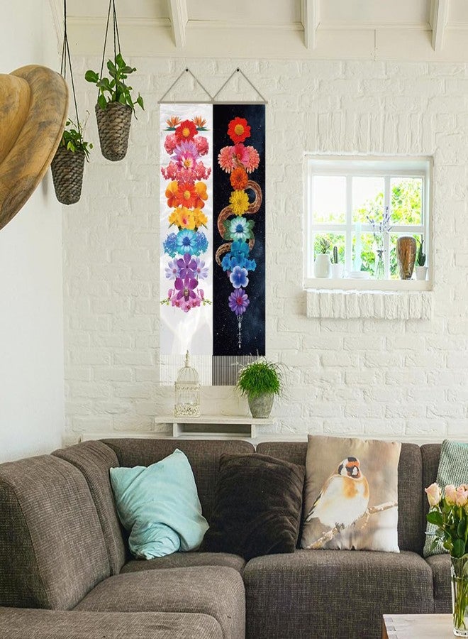 AHANDMAKER 2Pcs Colorful Floral Tapestry, Blossom Flower Snake Long Vertical Tapestry Wall Hanging, Botanical Tassel Wall Tapestry Mystic Aesthetic Tapestry for Bedroom and Living Room(45.7x13 Inch) - Image 4
