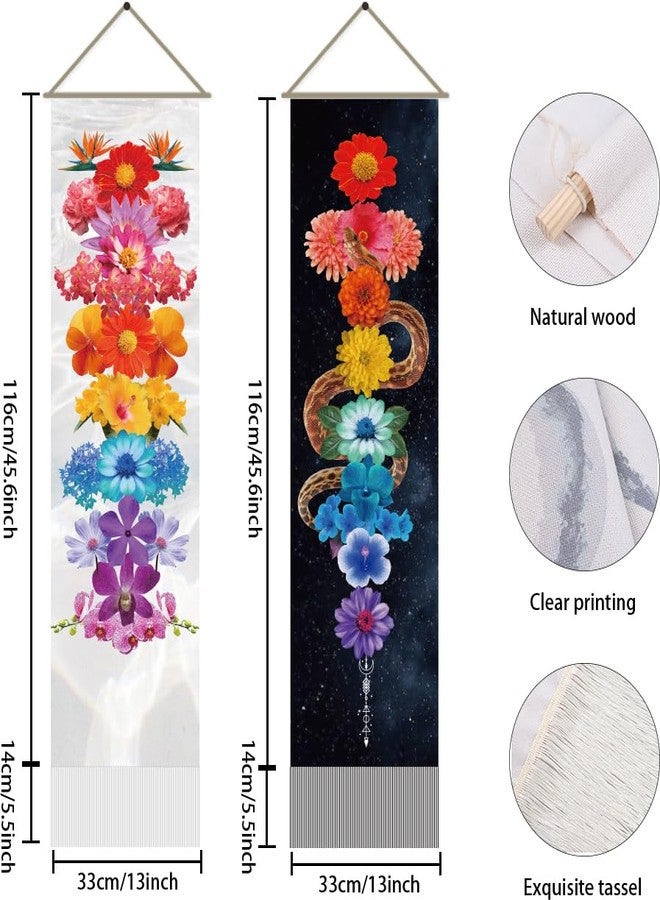 AHANDMAKER 2Pcs Colorful Floral Tapestry, Blossom Flower Snake Long Vertical Tapestry Wall Hanging, Botanical Tassel Wall Tapestry Mystic Aesthetic Tapestry for Bedroom and Living Room(45.7x13 Inch) - Image 3