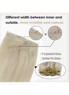 Full Shine 12 Inch Pu Clip in Hair Extensions Platinum Blonde Natural Ends Clip in Remy Hair Invisible Weft Clip ins for Women Blonde Hair 8 Pcs 100 Grams Straight Real Hair  - Image 4