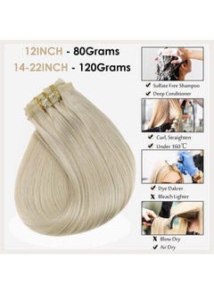 Full Shine 12 Inch Pu Clip in Hair Extensions Platinum Blonde Natural Ends Clip in Remy Hair Invisible Weft Clip ins for Women Blonde Hair 8 Pcs 100 Grams Straight Real Hair  - Image 5