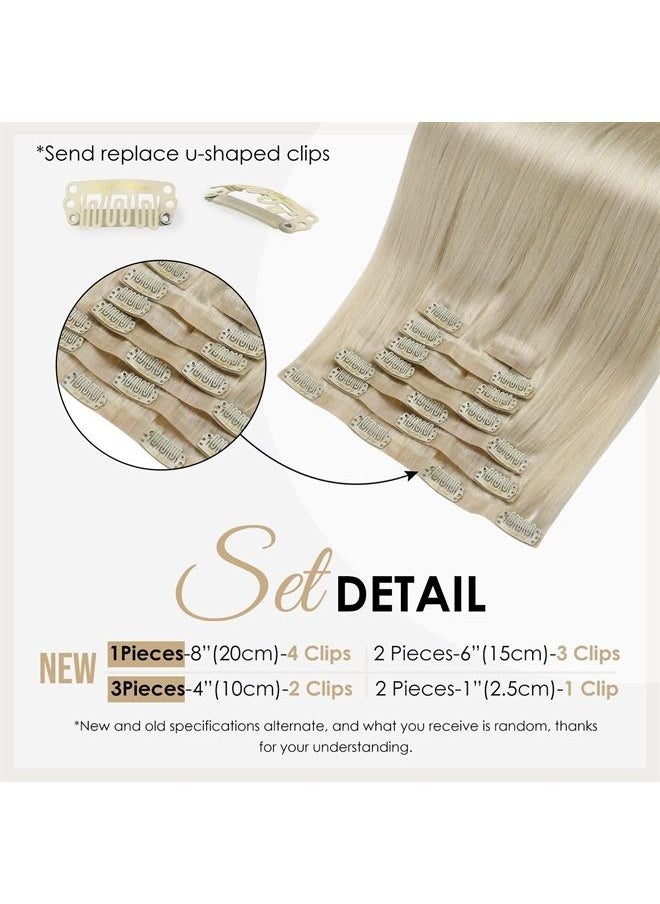 Full Shine 12 Inch Pu Clip in Hair Extensions Platinum Blonde Natural Ends Clip in Remy Hair Invisible Weft Clip ins for Women Blonde Hair 8 Pcs 100 Grams Straight Real Hair  - Image 3