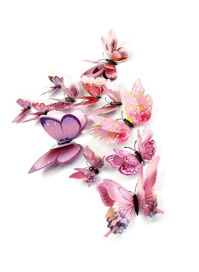 DaGou Mixed Of 12Pcs 3D Pink Butterfly Wall Stickers Decor Art Decorations¡ (2*Pink) - Image 1