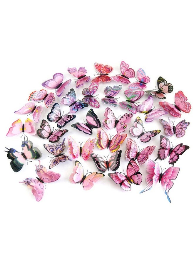 DaGou Mixed Of 12Pcs 3D Pink Butterfly Wall Stickers Decor Art Decorations¡ (2*Pink) - Image 2