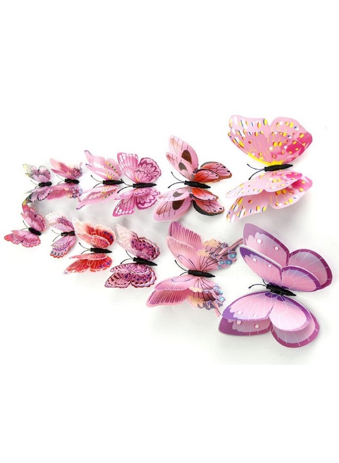 DaGou Mixed Of 12Pcs 3D Pink Butterfly Wall Stickers Decor Art Decorations¡ (2*Pink) - Image 3