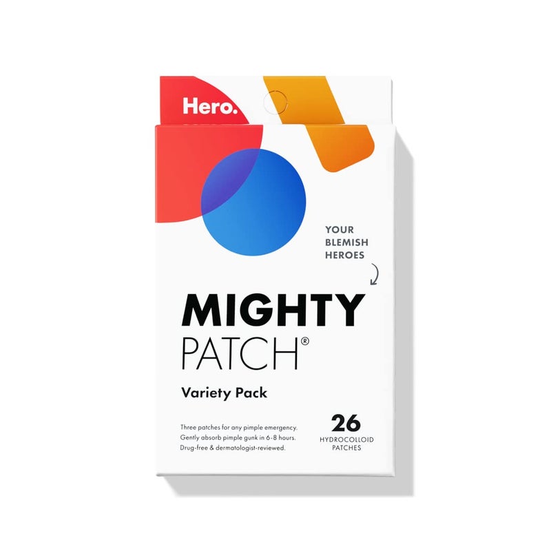 Mighty Patch Variety Pack from Hero Cosmetics Hydrocolloid Acne Pimple Patches for Covering Zits and Blemishes Spot Stickers for Face and Skin Korean Skin Care 26 ct