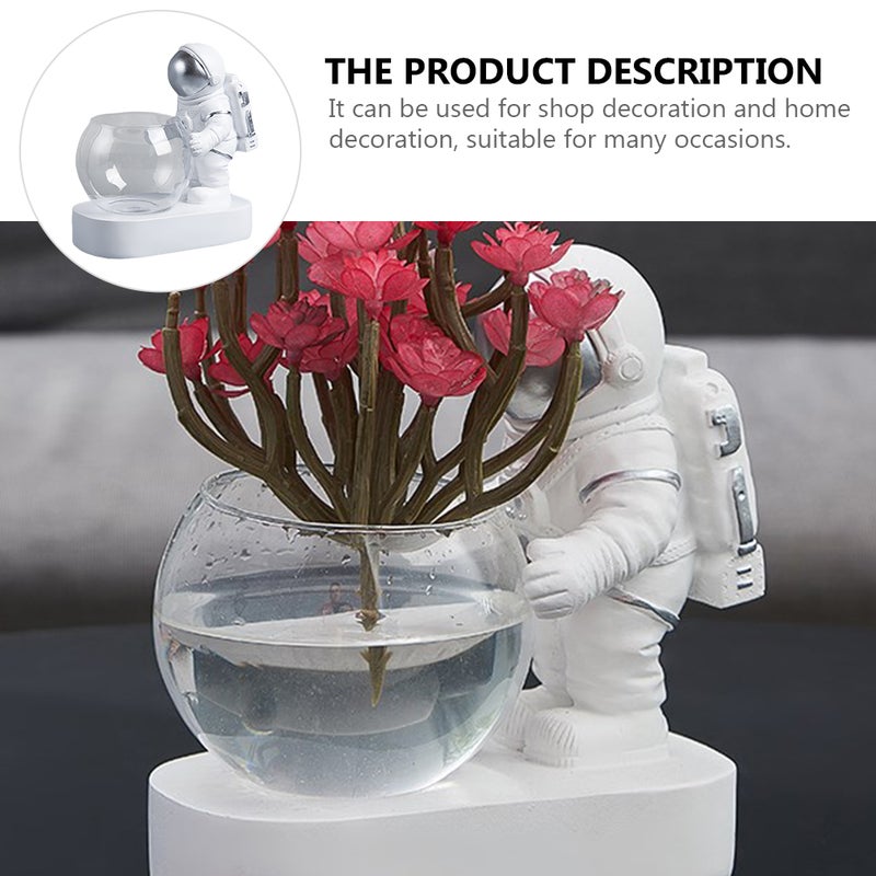 Water Planter Glass Vase Flower Storage Vase Resin Astronaut Adornment with Lamp - Image 4