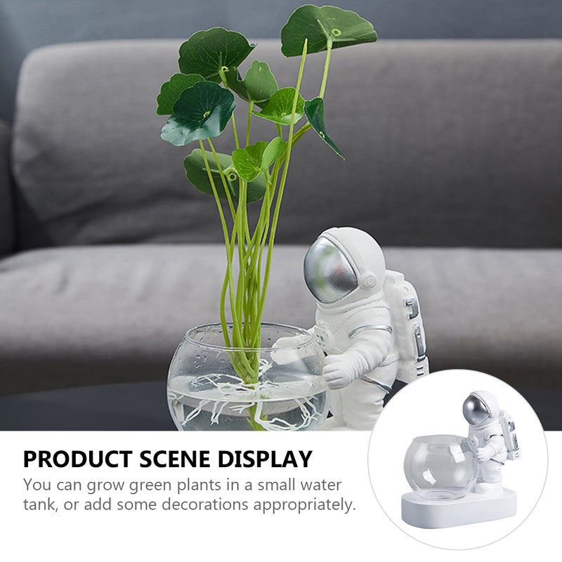 Water Planter Glass Vase Flower Storage Vase Resin Astronaut Adornment with Lamp - Image 5