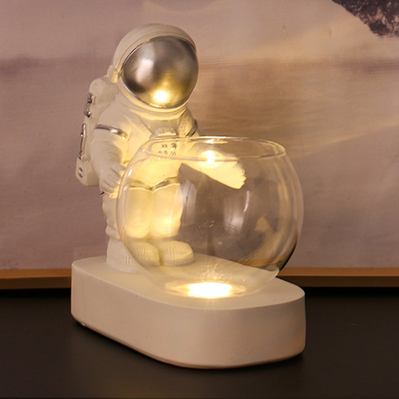 Water Planter Glass Vase Flower Storage Vase Resin Astronaut Adornment with Lamp - Image 2