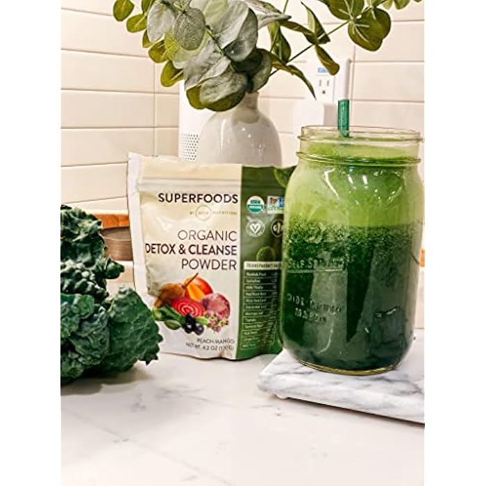 MRM Nutrition Organic Detox and Cleanse Powder | Peach Mango Flavored | Gentle Daily Detox | Superfoods | Antioxidants + Chlorophyll + Phycocyanin + Electrolytes | 15 Servings - Image 4