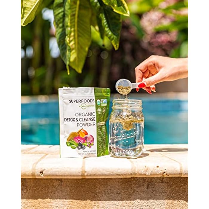 MRM Nutrition Organic Detox and Cleanse Powder | Peach Mango Flavored | Gentle Daily Detox | Superfoods | Antioxidants + Chlorophyll + Phycocyanin + Electrolytes | 15 Servings - Image 5