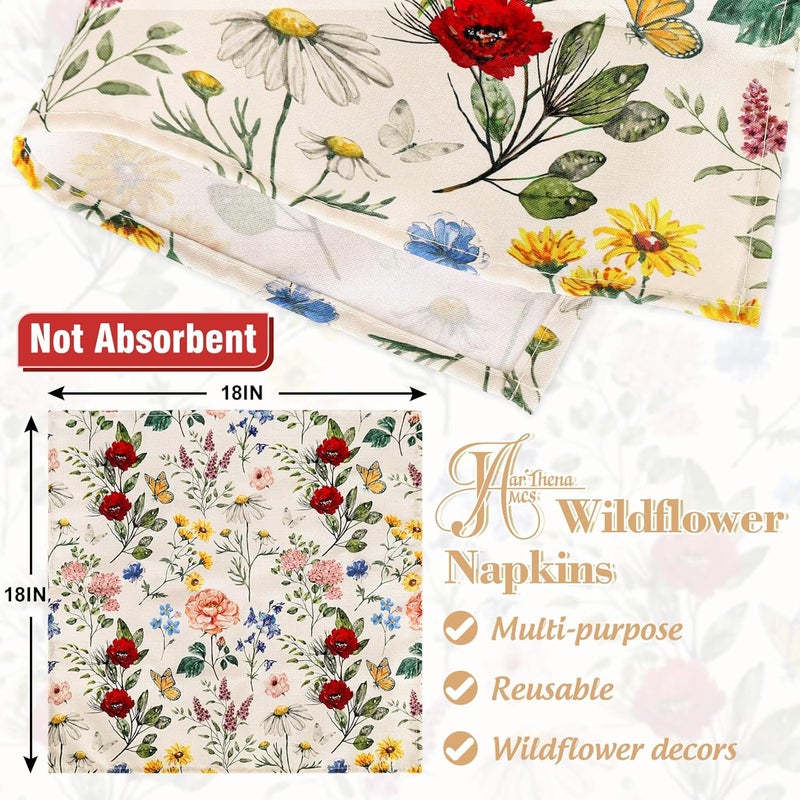 JarThenaAMCS Wildfloral Cloth Napkin Vintage Wildflower Dinner Napkin Reusable Kitchen Table Top Collection for Farmhouse Party Dining Table Decor Set of 4 18 x 18 Inch - Image 2