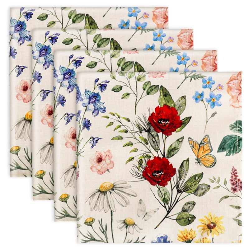 JarThenaAMCS Wildfloral Cloth Napkin Vintage Wildflower Dinner Napkin Reusable Kitchen Table Top Collection for Farmhouse Party Dining Table Decor Set of 4 18 x 18 Inch - Image 1