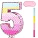 WERNNSAI Pink Sweet Five Piata Number 5 Piata Happy Birthday Decoration Pink Rainbow Design Party Games for Girl Princess Baby Shower Party Favor with Blindfold Anniversary Celebration Supplies - Image 2