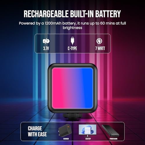 HIFFIN (VL49 RGB) 7W Portable Mini RGB LED Video Light with inbuild Battery & 360° HSI, 3000K-6000K, 8-Level Control, 9 Special FX Modes, Type-C Charging, 2hr Battery, for Photography & Videoshoots - Image 2