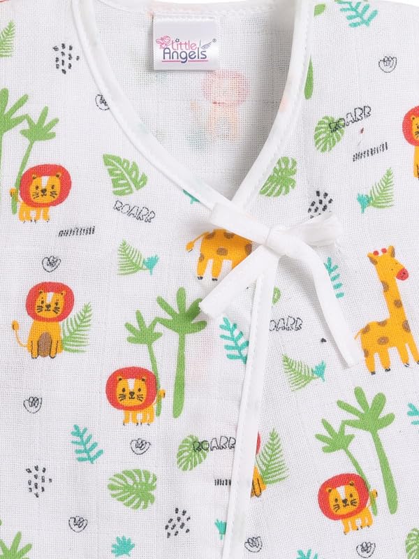 Little Angels Little Angels Baby Jhabla/Vest/T-Shirt and Nappy Set - Cotton V-Neck Sleeveless Tie-Knot for Baby Boys (3-6 Months) | White - Image 5
