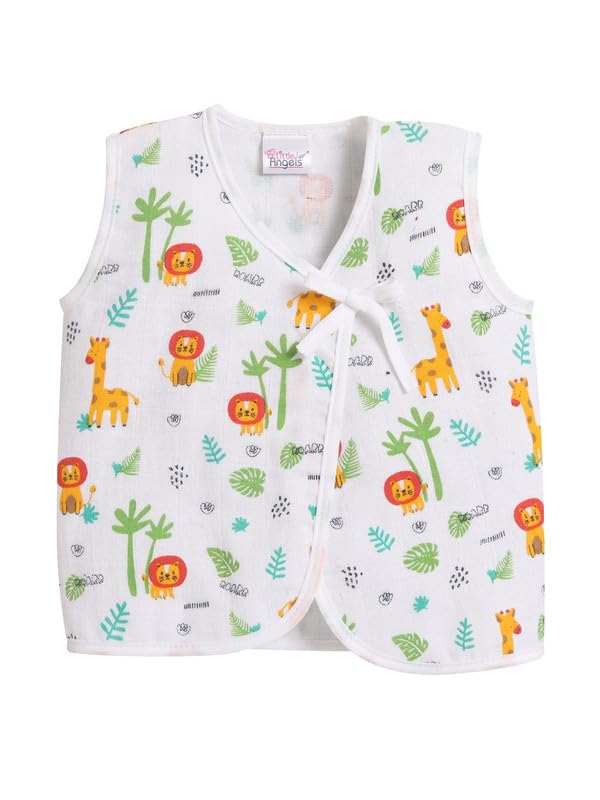 Little Angels Little Angels Baby Jhabla/Vest/T-Shirt and Nappy Set - Cotton V-Neck Sleeveless Tie-Knot for Baby Boys (3-6 Months) | White - Image 3