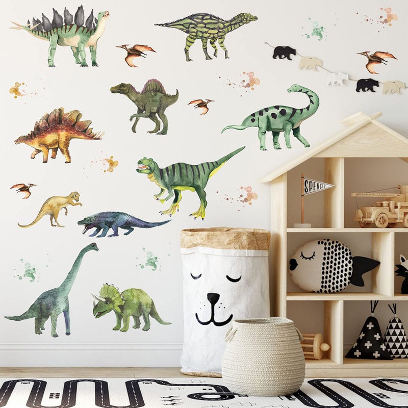 ASMPIO 14Pcs Dinosaurs Wall Stickers Removable Forest Dinosaur Wall Decals Waterproof Dino Animal Decor Mural for Bedroom Living Room Bathroom Home Decoration