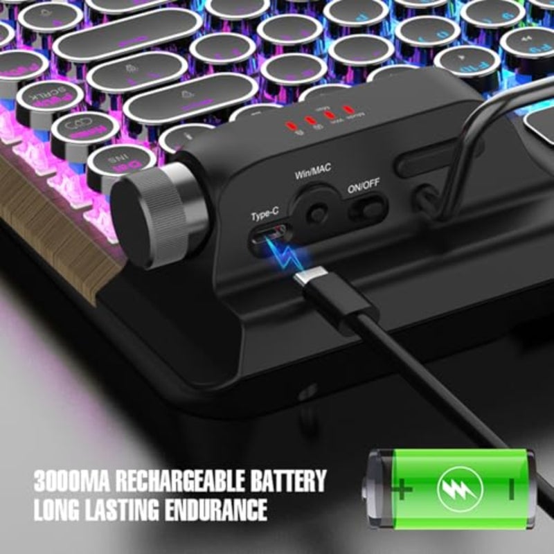 Retro mechanical typewriter keyboard for PC laptop phones, ABS plastic, black with RGB backlight, tactile blue switches and round keycaps - Image 5