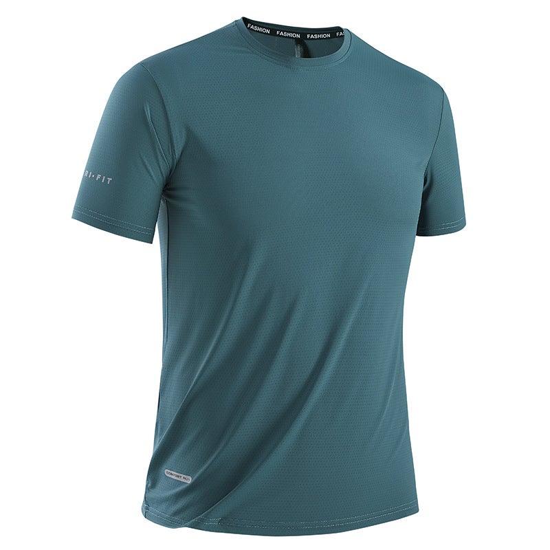 Popular Ice Silk T-Shirt Men'S Quick-Drying Sports Round Neck Short-Sleeved Top Simple Printing High Elasticity Breathable Ice Elastic - Image 1
