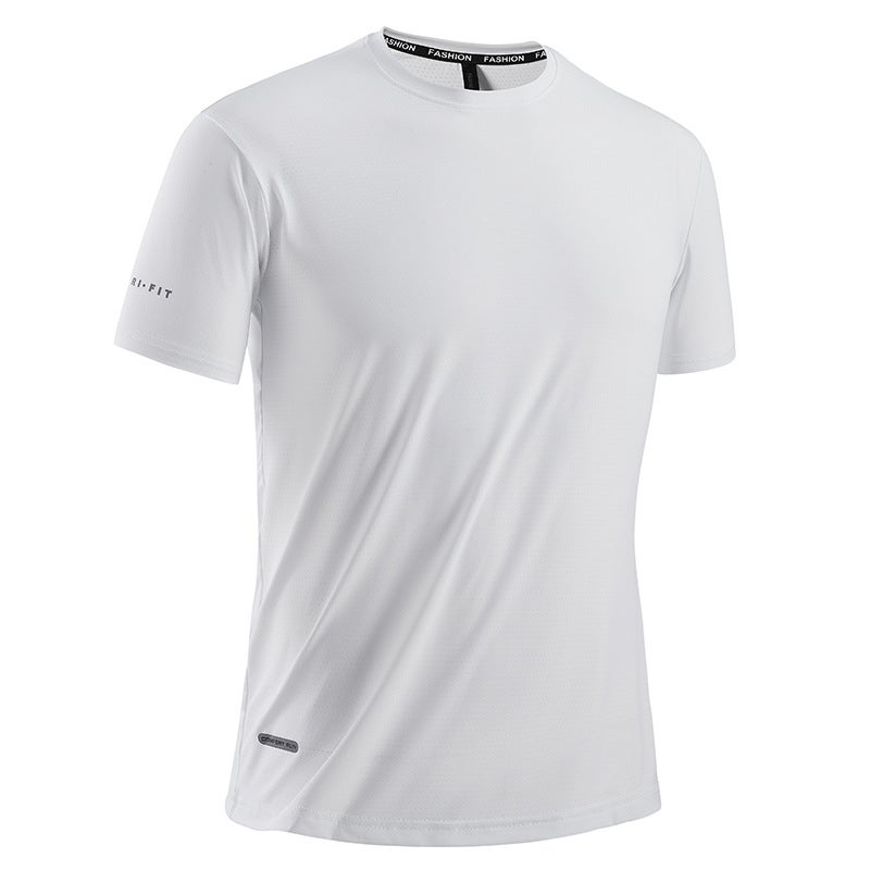 Popular Ice Silk T-Shirt Men'S Quick-Drying Sports Round Neck Short-Sleeved Top Simple Printing High Elasticity Breathable Ice Elastic - Image 4