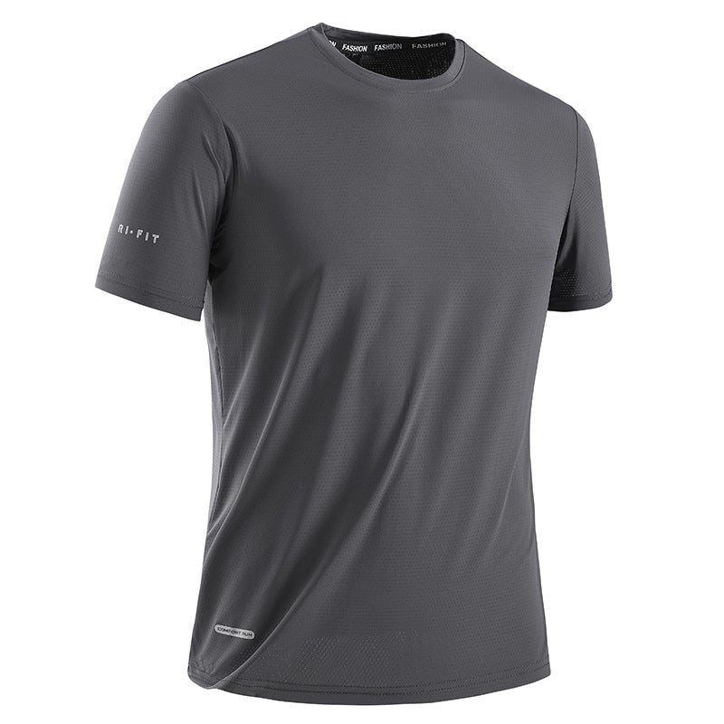 Popular Ice Silk T-Shirt Men'S Quick-Drying Sports Round Neck Short-Sleeved Top Simple Printing High Elasticity Breathable Ice Elastic - Image 5