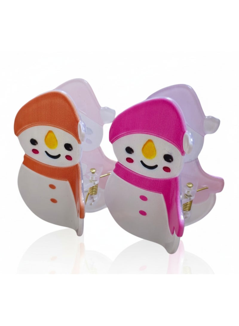 2-Piece Snowman Design Plastic Hair Claw Clips – Mixed Colors for Girls & Women - Image 1