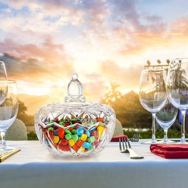 ConvertKitchen Glass Candy Dish with Lid, Crystal Candy Jar, Cookie Jar, Decorative Candy Bowl, Covered Candy Jars for Buffet, Kitchen, Home, Office Desk Candy Dish 1100ML - 1PCS - Image 5
