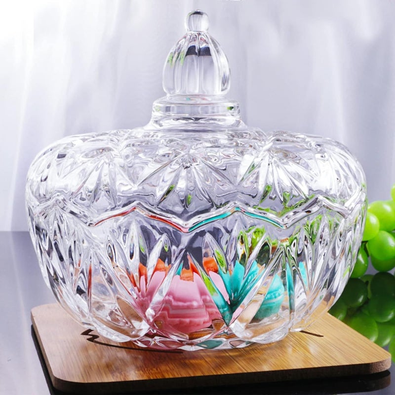 ConvertKitchen Glass Candy Dish with Lid, Crystal Candy Jar, Cookie Jar, Decorative Candy Bowl, Covered Candy Jars for Buffet, Kitchen, Home, Office Desk Candy Dish 1100ML - 1PCS - Image 4