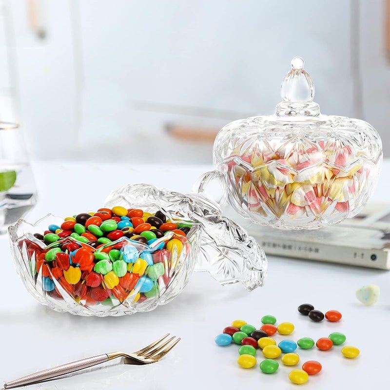 ConvertKitchen Glass Candy Dish with Lid, Crystal Candy Jar, Cookie Jar, Decorative Candy Bowl, Covered Candy Jars for Buffet, Kitchen, Home, Office Desk Candy Dish 1100ML - 1PCS - Image 3