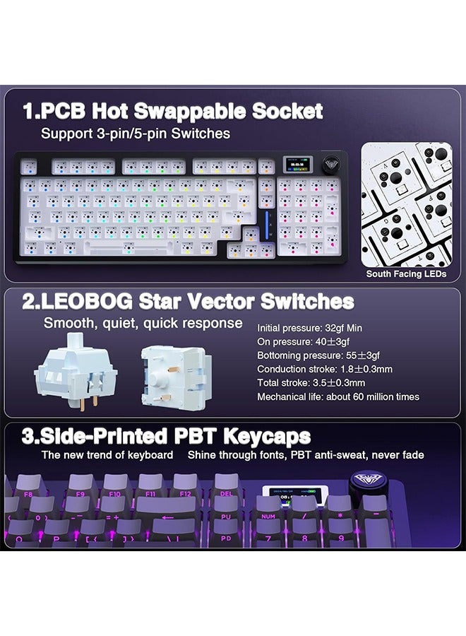 AULA S98 Pro Wireless Mechanical Keyboard,Smart Screen & Knob,Tri-Mode BT5.0/USB-C/2.4GHz Creamy Keyboard,Pre-lubed Linear Switches,Hot Swappable RGB Backlit Computer Gaming Keyboards