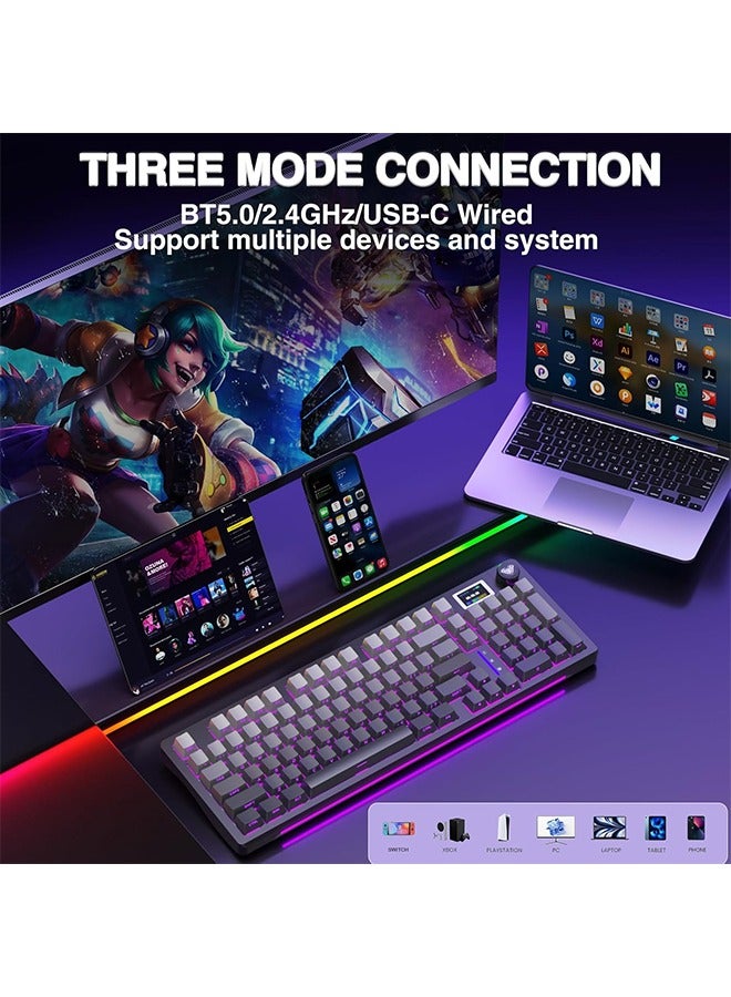 AULA S98 Pro Wireless Mechanical Keyboard,Smart Screen & Knob,Tri-Mode BT5.0/USB-C/2.4GHz Creamy Keyboard,Pre-lubed Linear Switches,Hot Swappable RGB Backlit Computer Gaming Keyboards